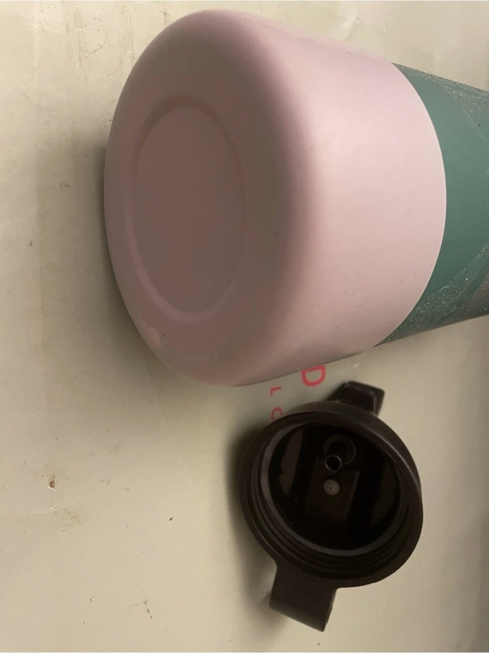 Hydro Flask Teal Bottle with Light Pink Base and Black Lid - Picture 7 of 7